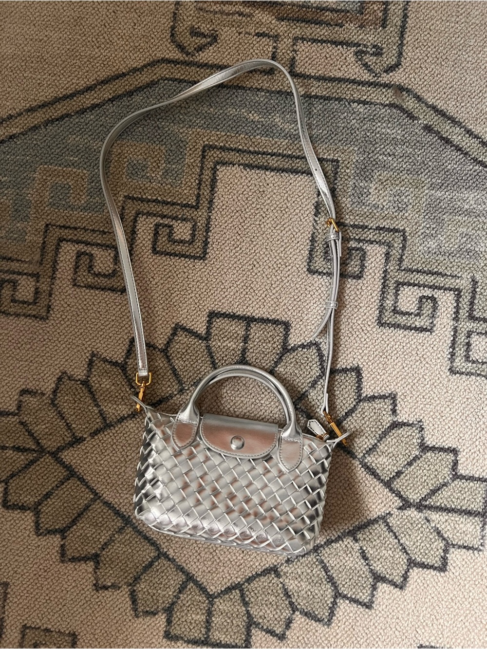 Woven Metallic Silver Women's Crossbody Bag